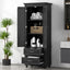 Tall Storage Cabinet with Two Drawers for Bathroom/Office, Black - Korvel