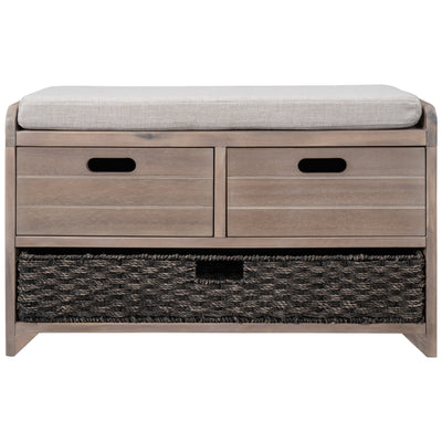 TREXM Storage Bench with Removable Basket and 2 Drawers, Fully Assembled Shoe Bench with Removable Cushion (White Washed) - Korvel