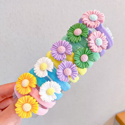 10PCS/Set Rainbow Cartoon Character Fruits Flower Nylon Elastic Hair Bands Women Girl Sweet Rubber Hair Tie Scrunchie Headwear - Korvel