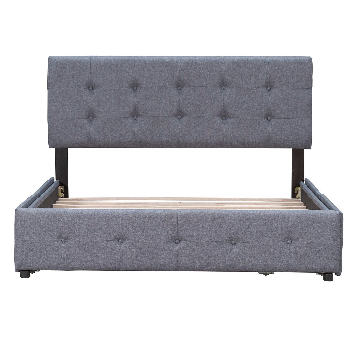 Upholstered Platform Bed with Classic Headboard and 4 Drawers No Box Spring Needed Linen Fabric Queen Size Dark gray - Korvel