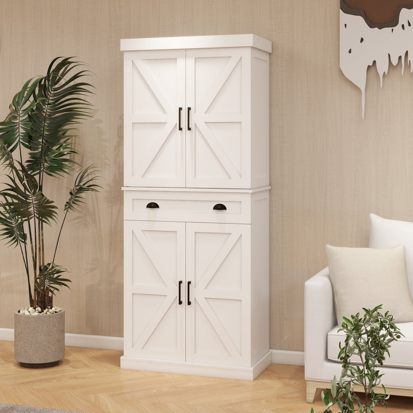 Elegant 71" Kitchen Pantry Storage Cabinet with Adjustable Shelves