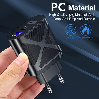 LED luminous PD20W+QC3.0 4A mobile phone charger fast charging dual port fast charging head - Korvel