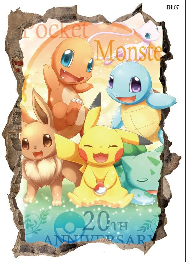 New 3D Pikachu Wall Sticker Pok é mon Wallpaper Self adhesive Cartoon Graffiti Anime Poster Children's Room PVC - Korvel