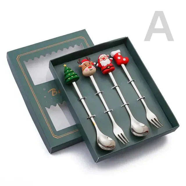 Juego de Cubiertos Navideño Festivo: Cuchara y Tenedor Elegantes