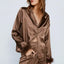 Pijamas Linad Feathers para Mujeres - Conjunto de Manga Larga Marrón