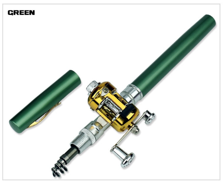 Portable Pocket Telescopic Mini Fishing Rod Pole Pen Shape Folded Fishing Rod With Reel Wheel For Outdoor River Lake Fishing - Korvel