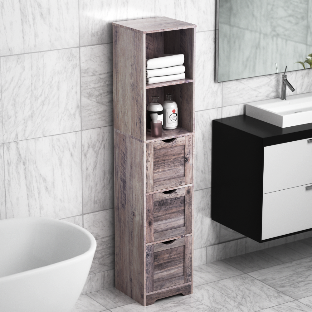 Armoire de salle de bain grise élégante avec 3 tiroirs et 2 étagères