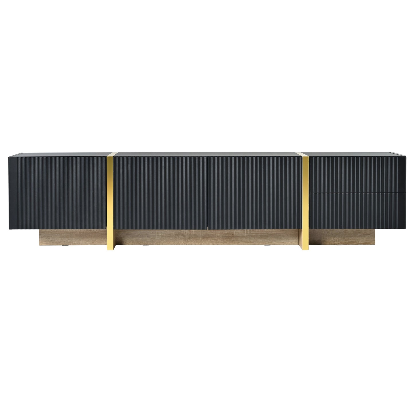 Luxury Fluted TV Stand for TVs Up to 80'', Modern Entertainment Center with Storage Cabinets & Drawers Black - Korvel