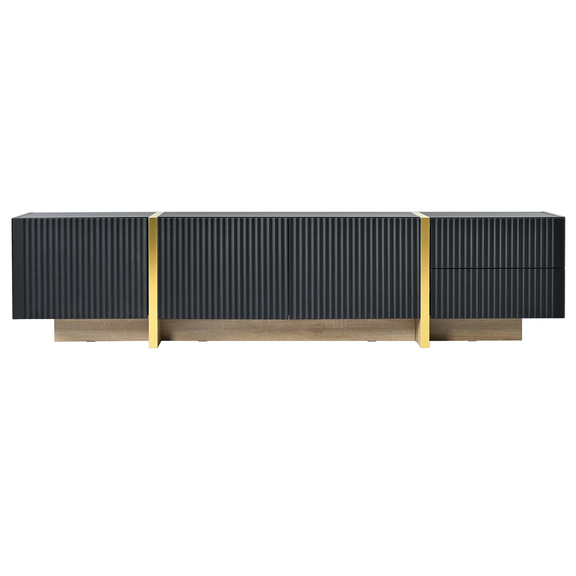 Luxury Fluted TV Stand for TVs Up to 80'', Modern Entertainment Center with Storage Cabinets & Drawers Black - Korvel