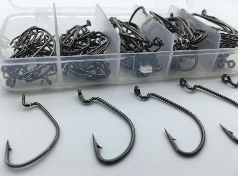 Rompin 100pcs/box High carbon Steel Fishing Hooks Crank Lead Sharp worm  2# 1# 1/0# 2/0# 3/0# mix size - Korvel
