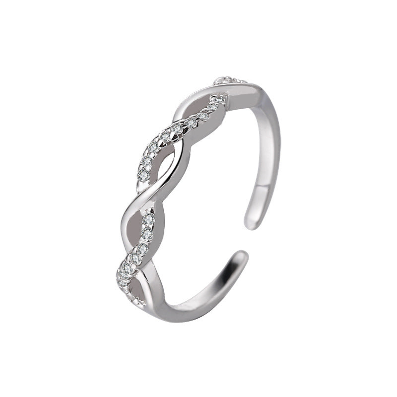 S925 Sterling Silver Twisted Rope Ring with Micro-Pave Zircon