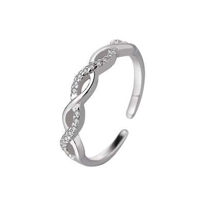 S925 Sterling Silver Twisted Rope Ring with Micro-Pave Zircon