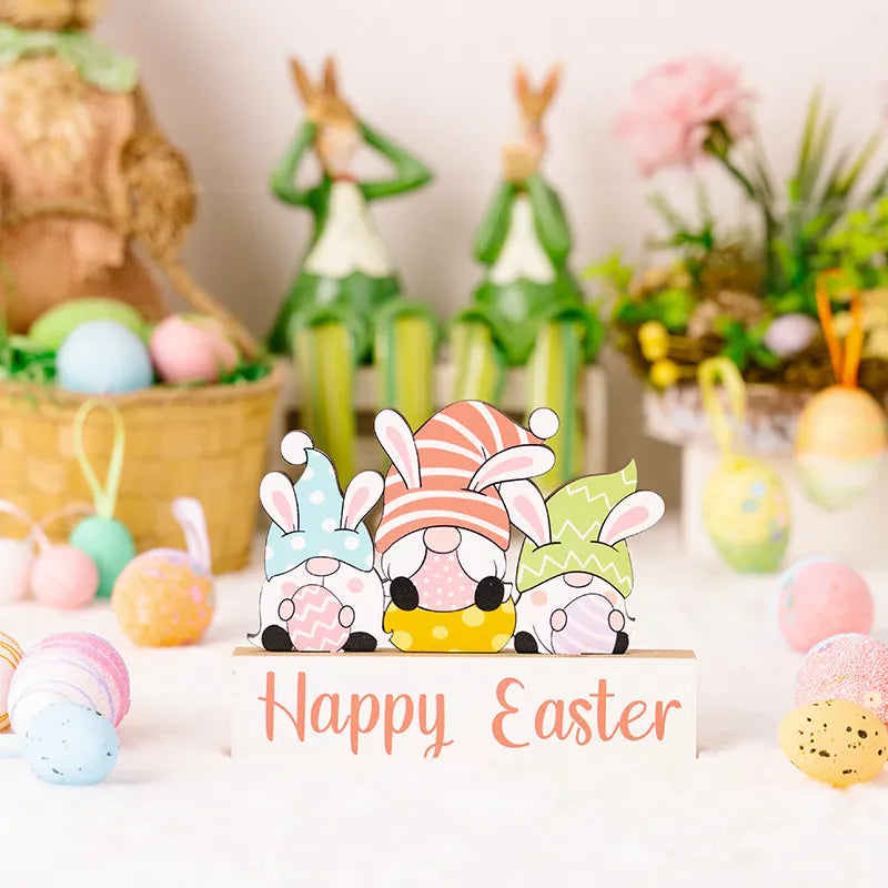 Easter Rabbit Flower Hugging Wooden Ornament