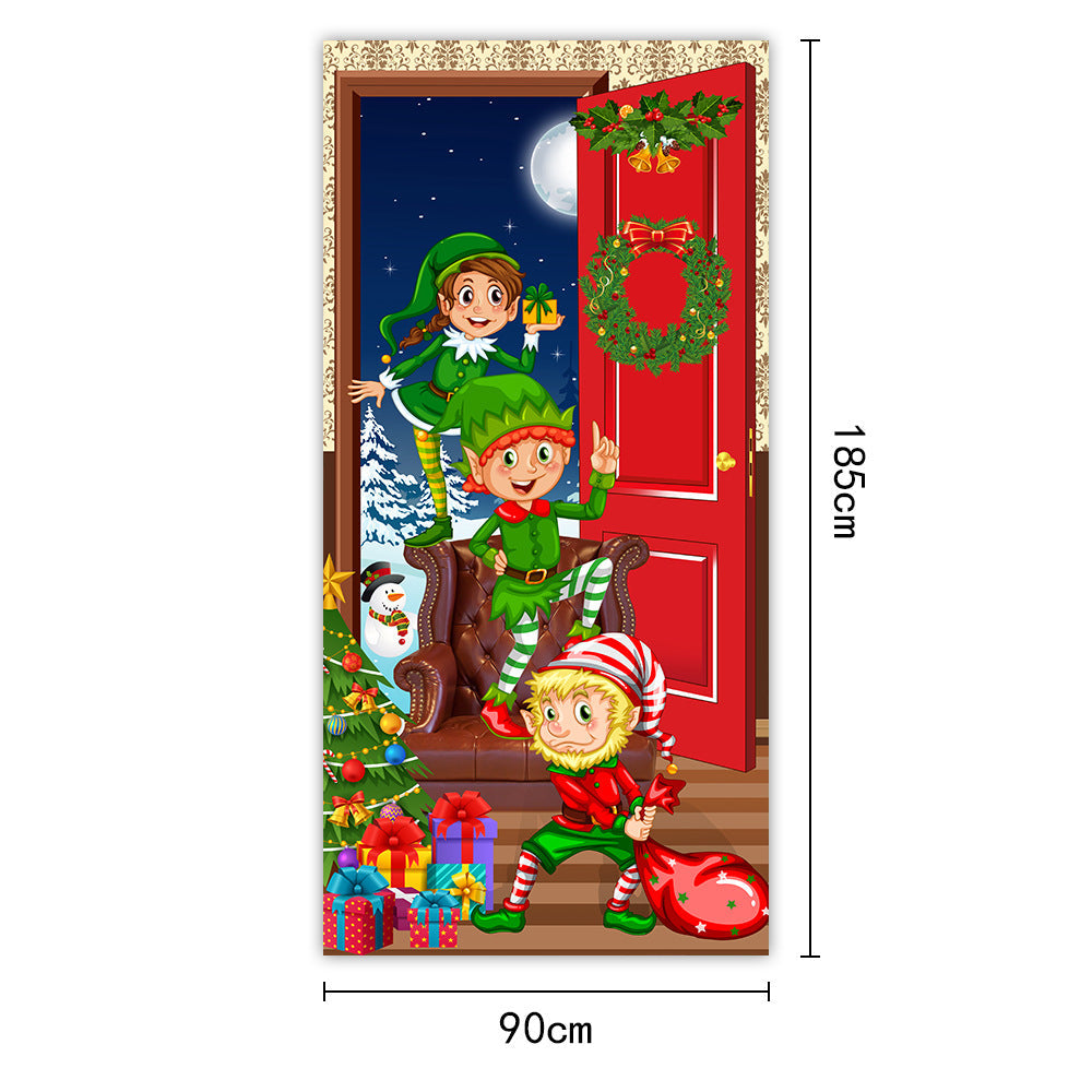 New Christmas Door Curtains, Flags, Outdoor Photography, Santa Claus and Puppies, Background Decoration, Hanging Cloth - Korvel
