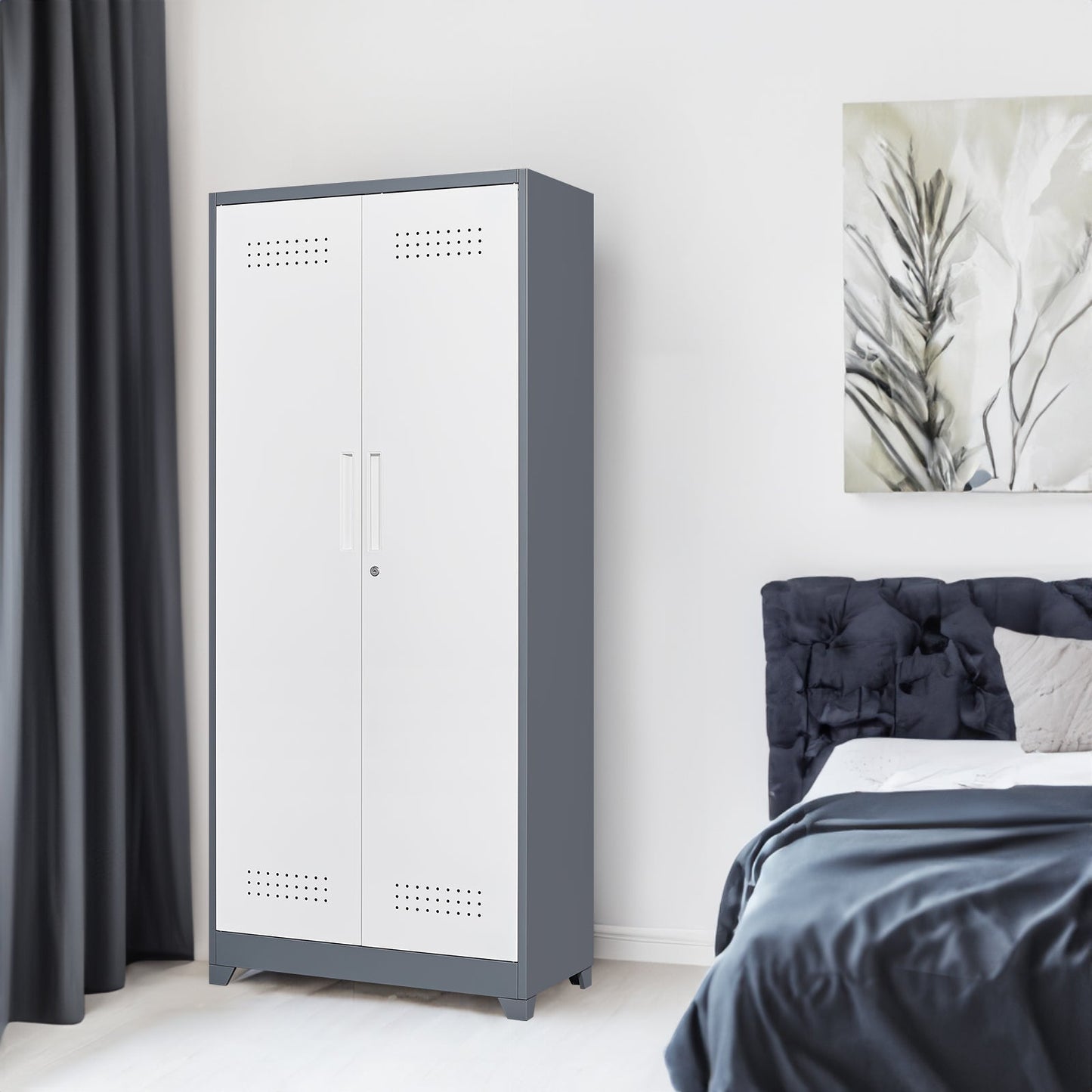 Metal storage cabinets, lockable cleaning tool cabinets, high broom tool organizers, and large storage cabinets in storage store - Korvel
