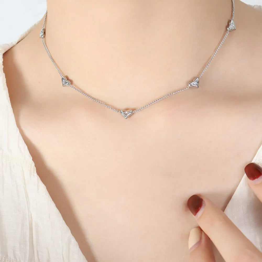 Titanium Steel Zircon Heart Necklace - Korvel