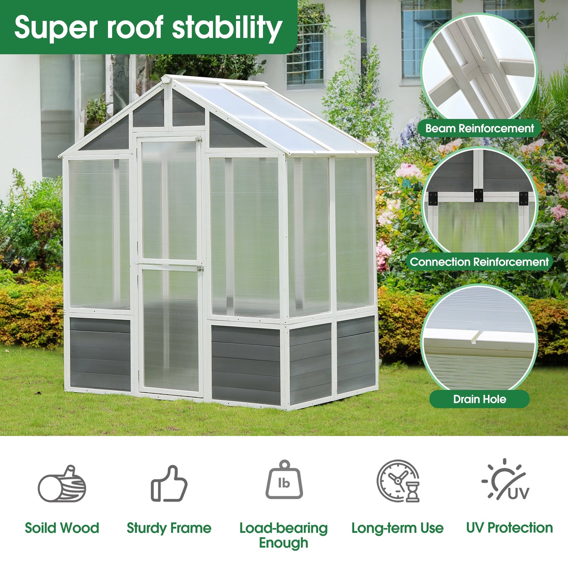 76''x48''x86'' Polycarbonate Greenhouse, Walk-in Outdoor Plant Gardening Greenhouse for Patio Backyard Lawn - Korvel