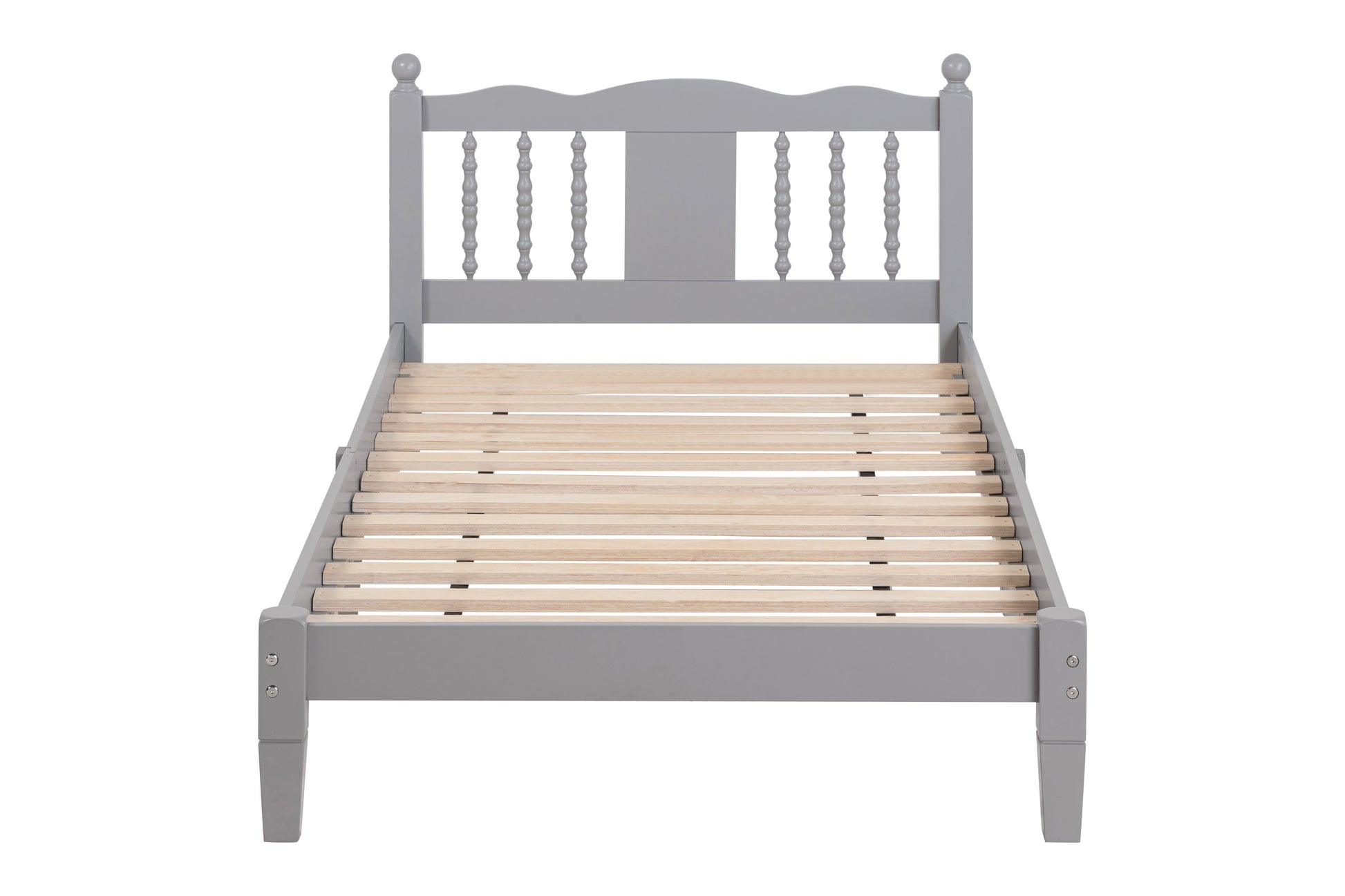 Twin Bed with Column-Decoration Headboard, with Bed Slats,Grey - Korvel