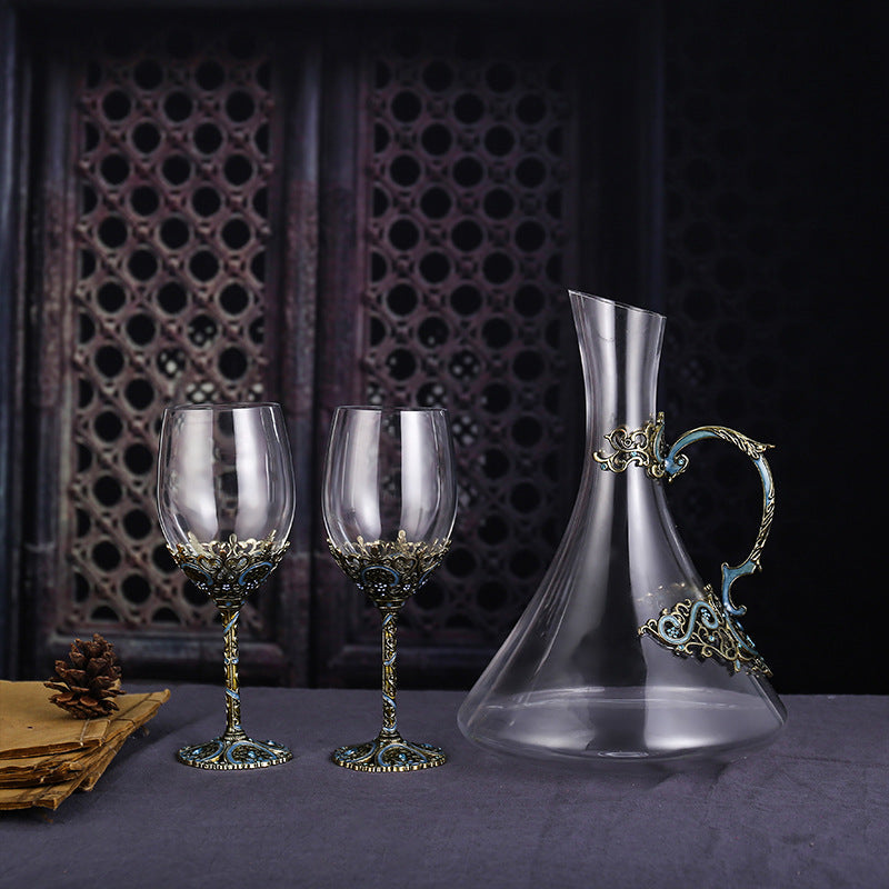 Enamel lead-free red wine cup crystal glass high footed cup decanter set - Korvel