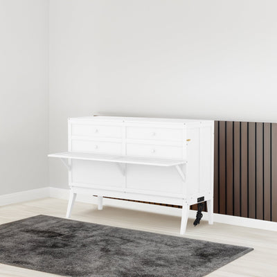 Queen Size Murphy Bed with Built-In Charging Station and a Shelf  White - Korvel
