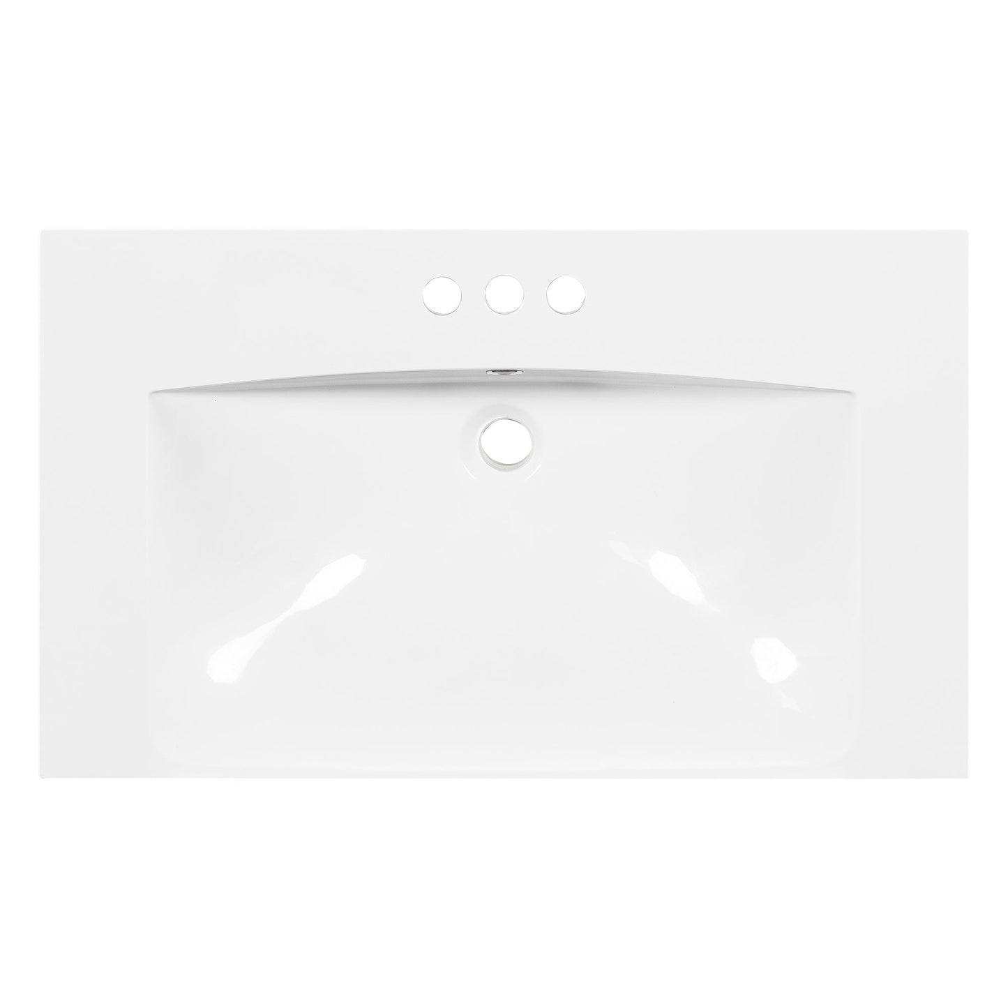 30" Single Bathroom Basin Sink, Vanity Top Only, 3-Faucet Holes, Resin - Korvel