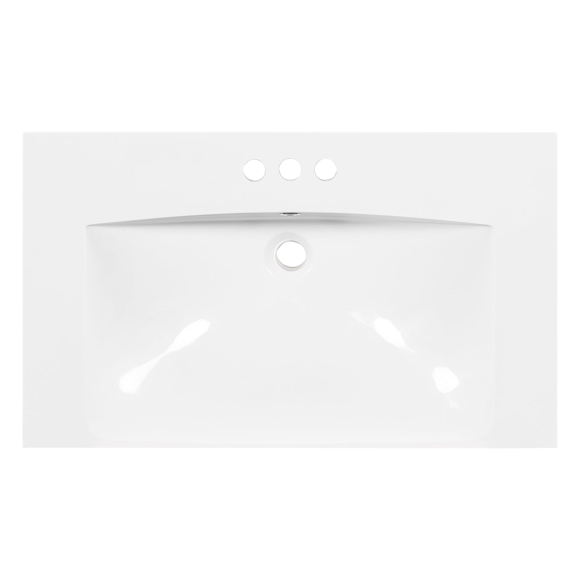30" Single Bathroom Basin Sink, Vanity Top Only, 3-Faucet Holes, Resin - Korvel