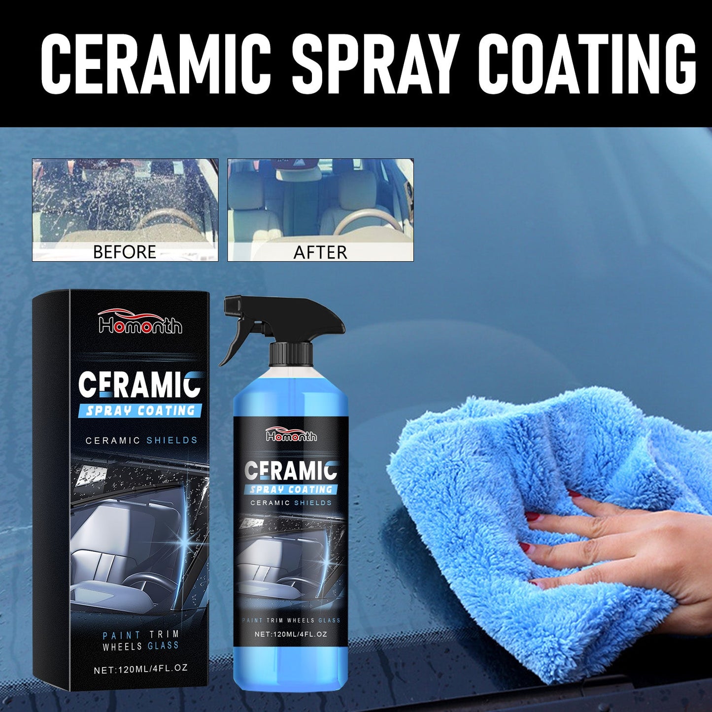 Ceramic Spray Coating, Window Front Windshield Stain Remover Oil Film Cleaner - Korvel