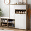 ON-TRANS 2-in-1 shoe storage platform and shoe cabinet, with soft cushioned seats and adjustable shelves, white - Korvel