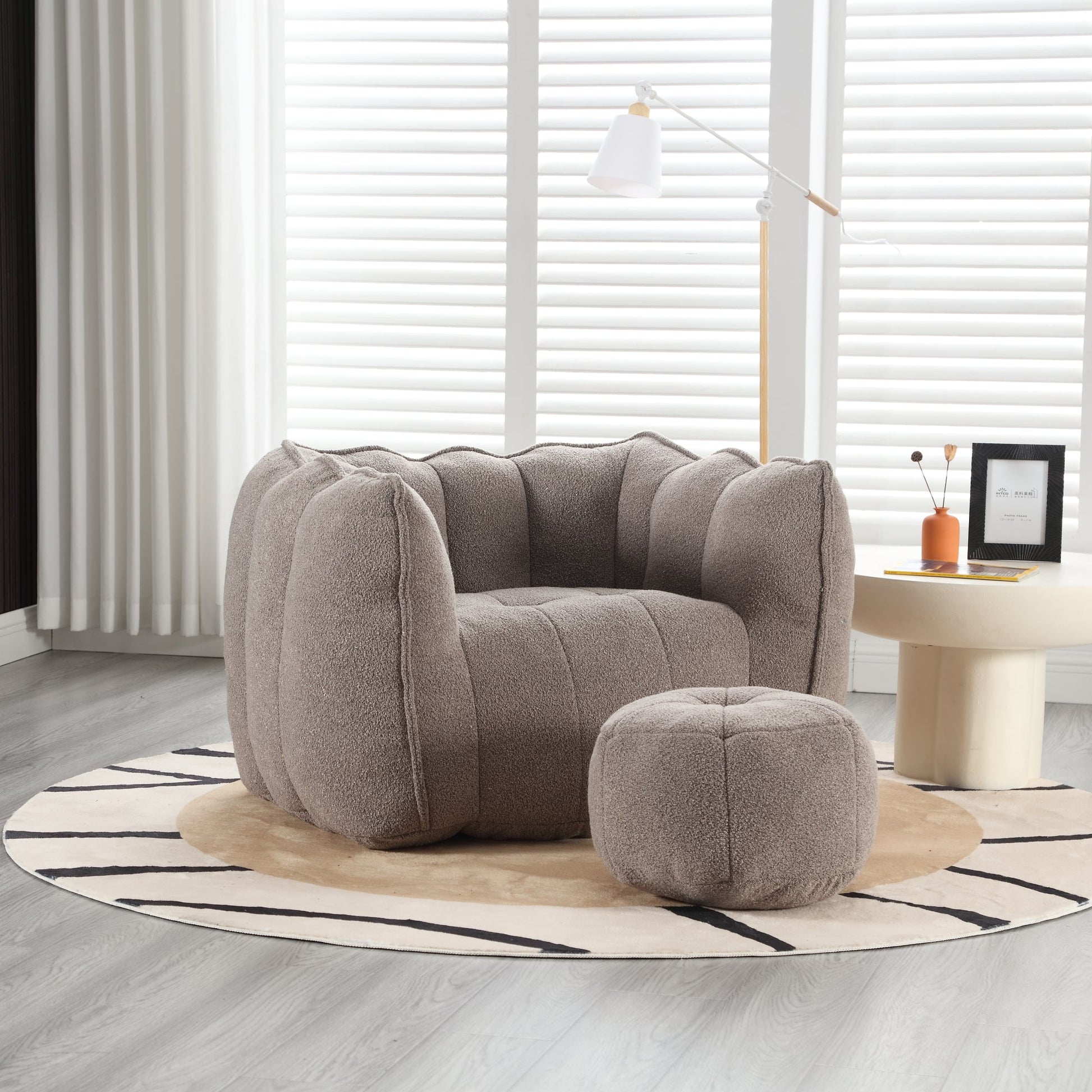 Soft Bean Bag Chair with High Resilient Foam(Chips)for living room and bedroom,Comfortable Square Lazy Sofa with Footstool - Korvel