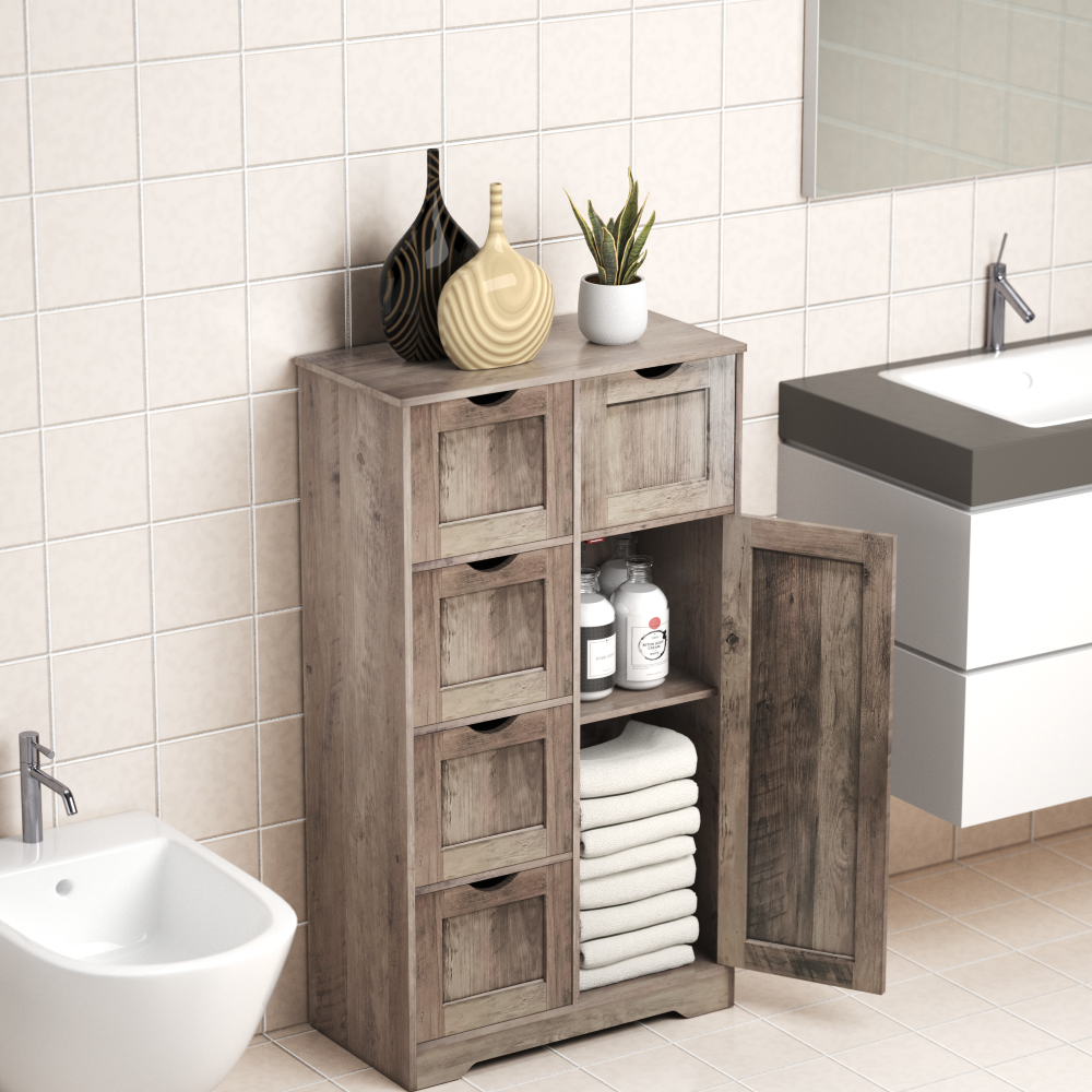 Armario de Almacenamiento de Baño Gris Elegante con 5 Cajones