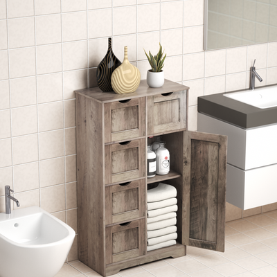 Elegant Grey Bathroom Storage Cabinet with 5 Drawers