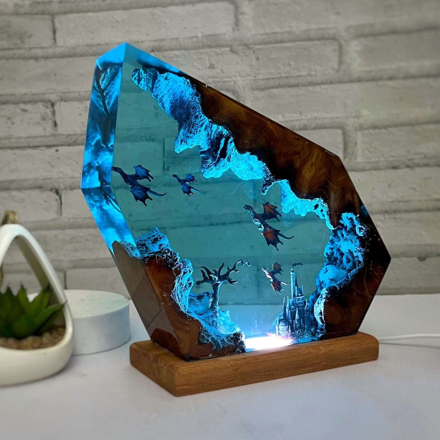 Fire Dragon and Ice Dragon Resin Lamp 3D Dragon Desk Lamp Game of Power Dragon Lamp Lighting Home Decoration - Korvel