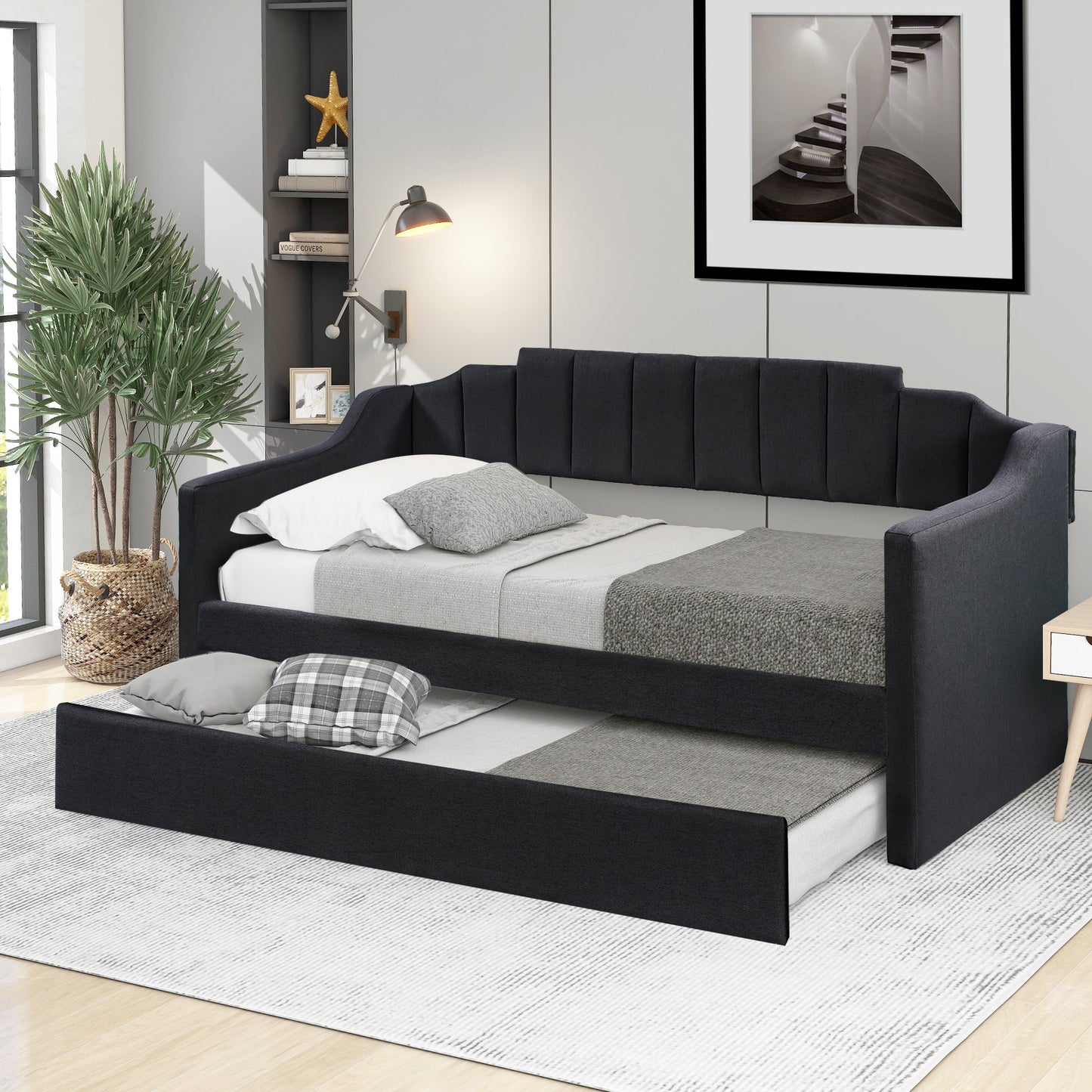 Upholstered Twin Daybed with Trundle Black - Korvel