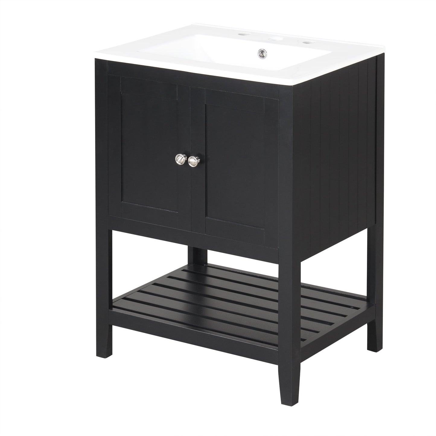 Meuble de salle de bain moderne noir de 24" avec évier en céramique élégant