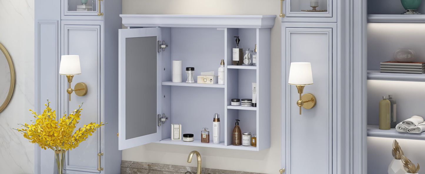 35'' x 28'' Blue Wall Mounted Bathroom Storage Cabinet with Mirror Door, Modern Bathroom Wall Cabinet with Mirror - Korvel