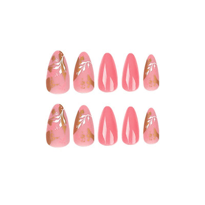 Manicure Wearable Nails Pink Nails Dot Ink Gold Foil Nail Art Stickers White Flower Nail Stickers Removable Nail - Korvel