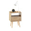 15.75" Rattan End table with Power Outlet & USB Ports  Modern nightstand with drawer and solid wood legs - Korvel