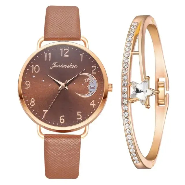 Conjunto de Reloj y Pulsera con Números de Luna