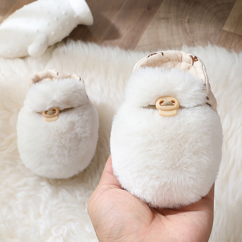 Newborn Plush Footwear Winter Thickened And Padded Infant Soft Bottom Step Front Shoes Warm Fur Baby Toddler Shoes - Korvel