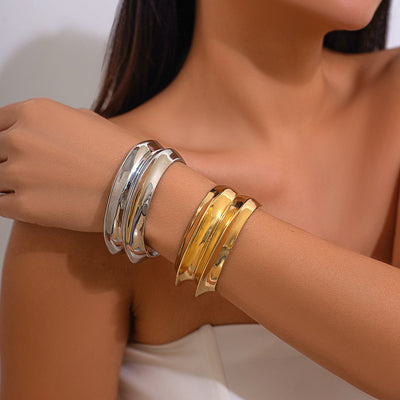 Ins exaggerated metal texture wide face bracelet with irregular personality for women Bracelet multi-layer - Korvel