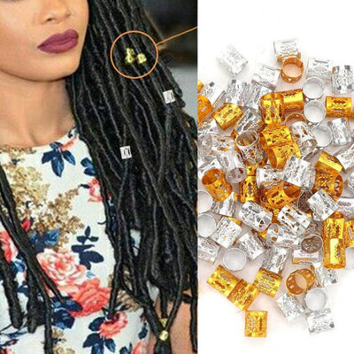 100 Pcs/set 7 Colors Mixed Beads Adjustable Hair Braids Dreadlock Beads Adjustable Hair Braid Rings Cuff Clips Tubes Jewelry - Korvel