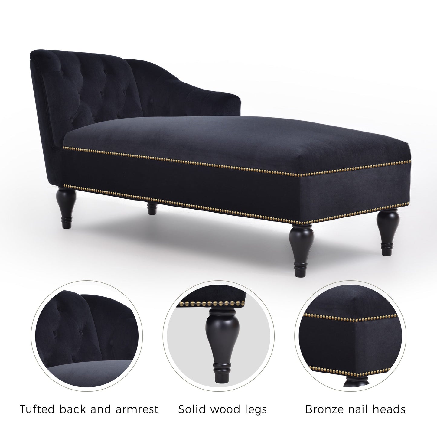 58-Inch Velvet Lounge Chair with Nailhead Trim