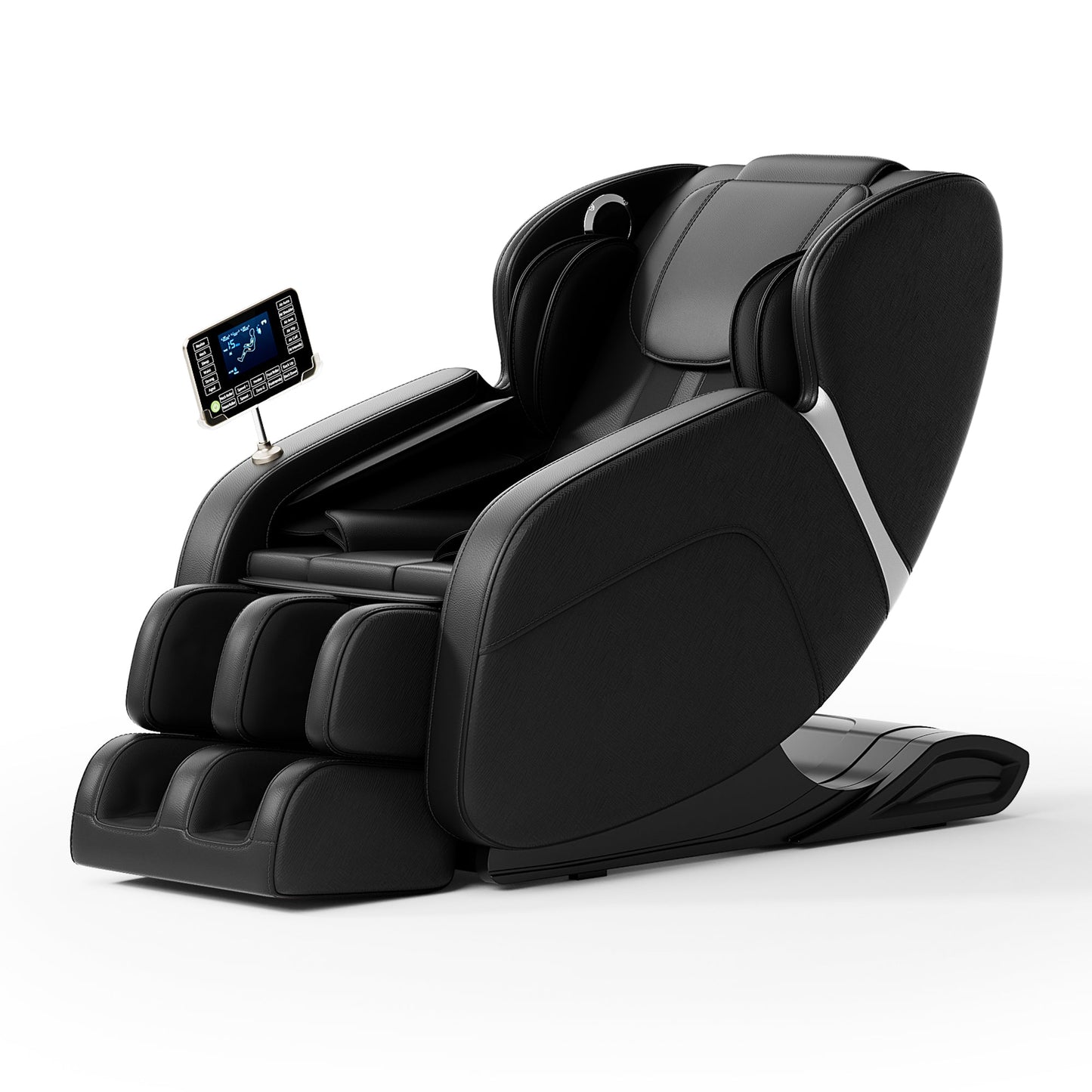 Full body deep tissue massage chair, foot massage, 8 fixed massage rollers, touch screen suitable for 5.1-5.75 feet high (black) - Korvel