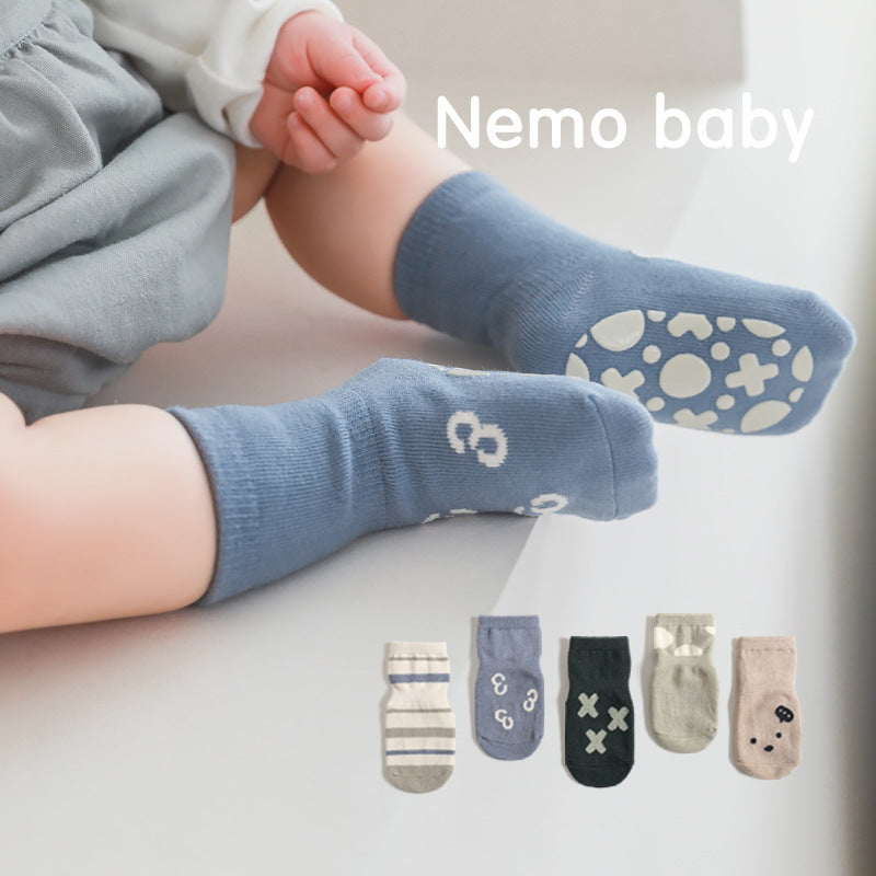 Combed Cotton Baby Floor Socks - Non-Slip Mid-Tube