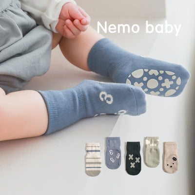 Combed Cotton Baby Floor Socks - Non-Slip Mid-Tube