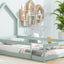 Twin Size Wood Bed with House-Shaped Headboard in Light Green