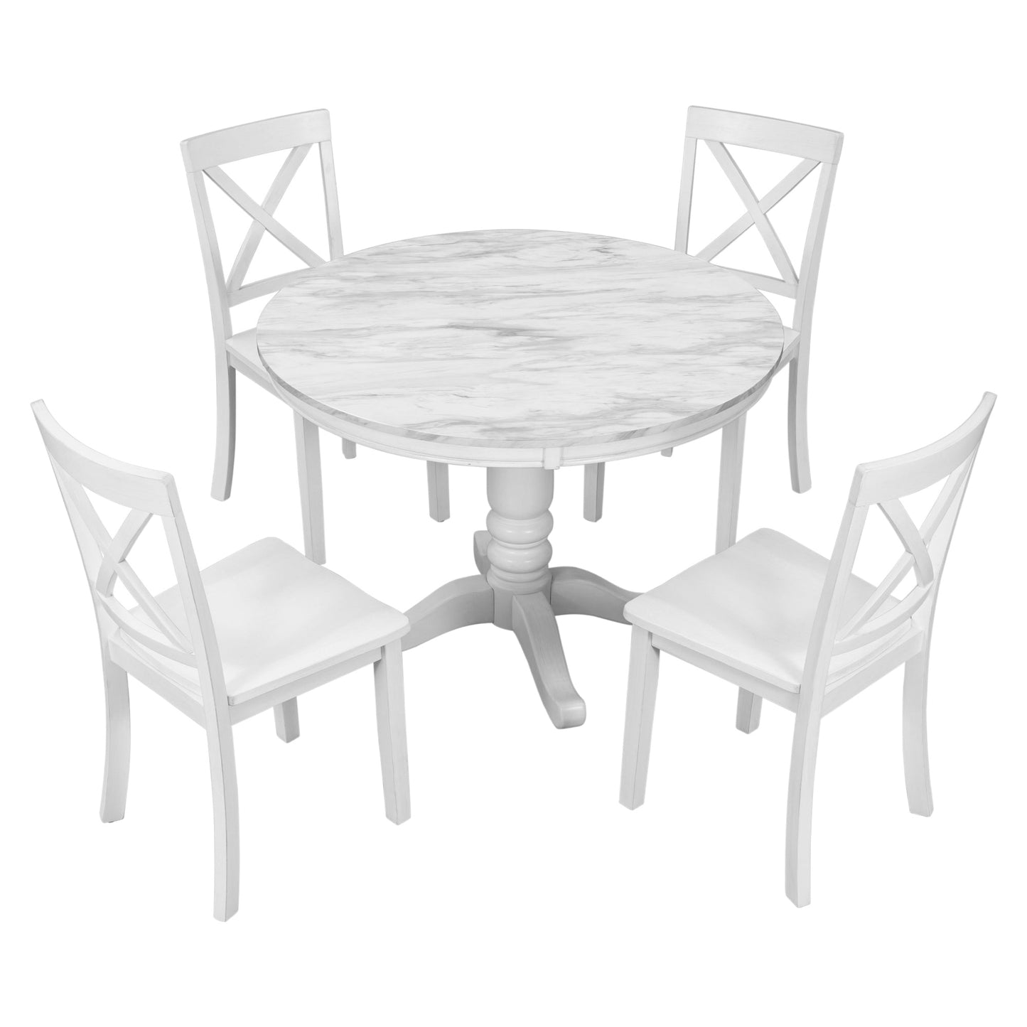 Orisfur 5 Pieces Dining Table and Chairs Set for 4 Persons Kitchen Room Solid Wood Table with 4 Chairs MDF + White + Solid Wood - Korvel