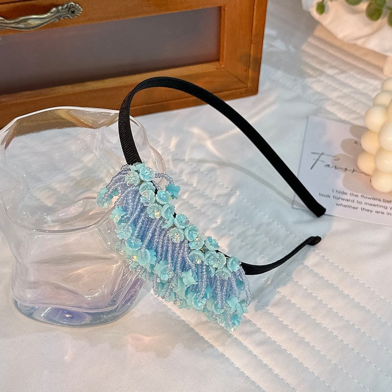 Handmade rice bead tassel flower side hair hoop for women - Korvel