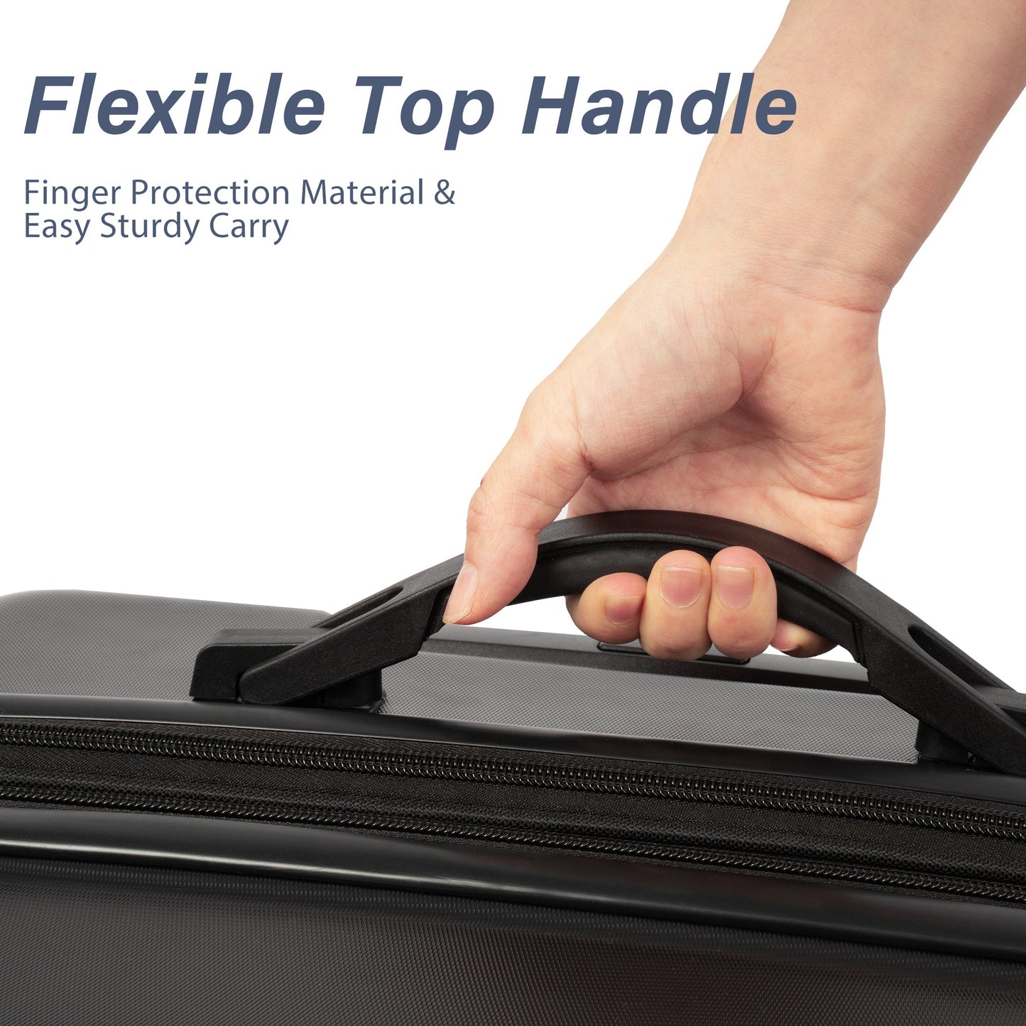 Hardshell Luggage Sets 3 Pcs Spinner Suitcase with TSA Lock Lightweight 20''24''28''   Black + ABS - Korvel