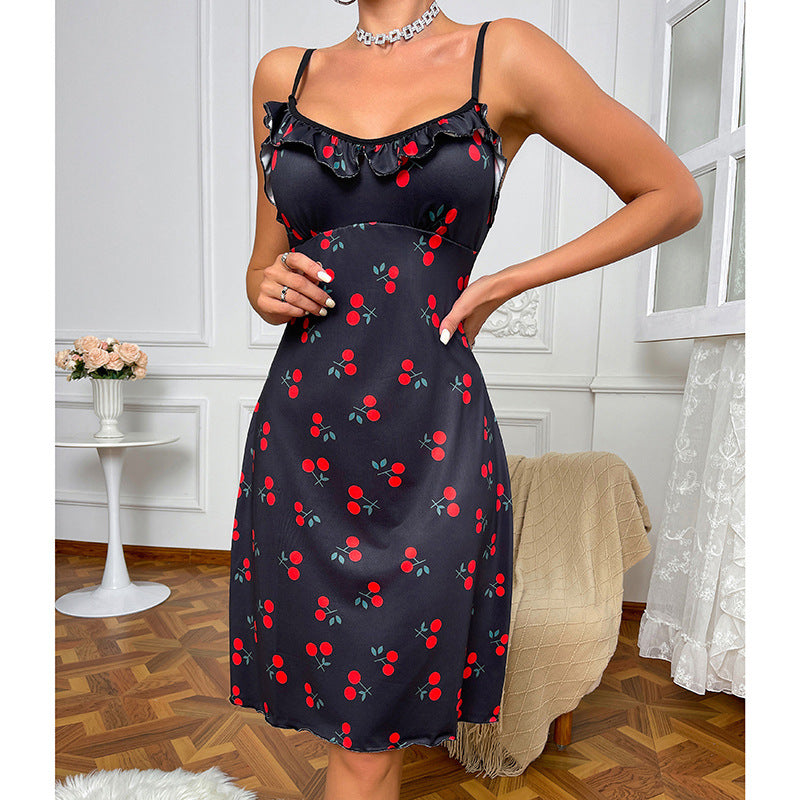 Sexy lingerie, sexy women's suspender, cherry heart printed home clothes, nightgown - Korvel